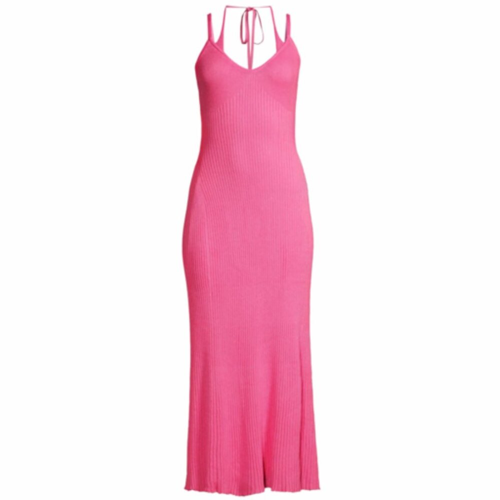 Hansen & Gretel Dress Belinda Pink Fuschia Knit Strap Midi Halter Long Straps XS